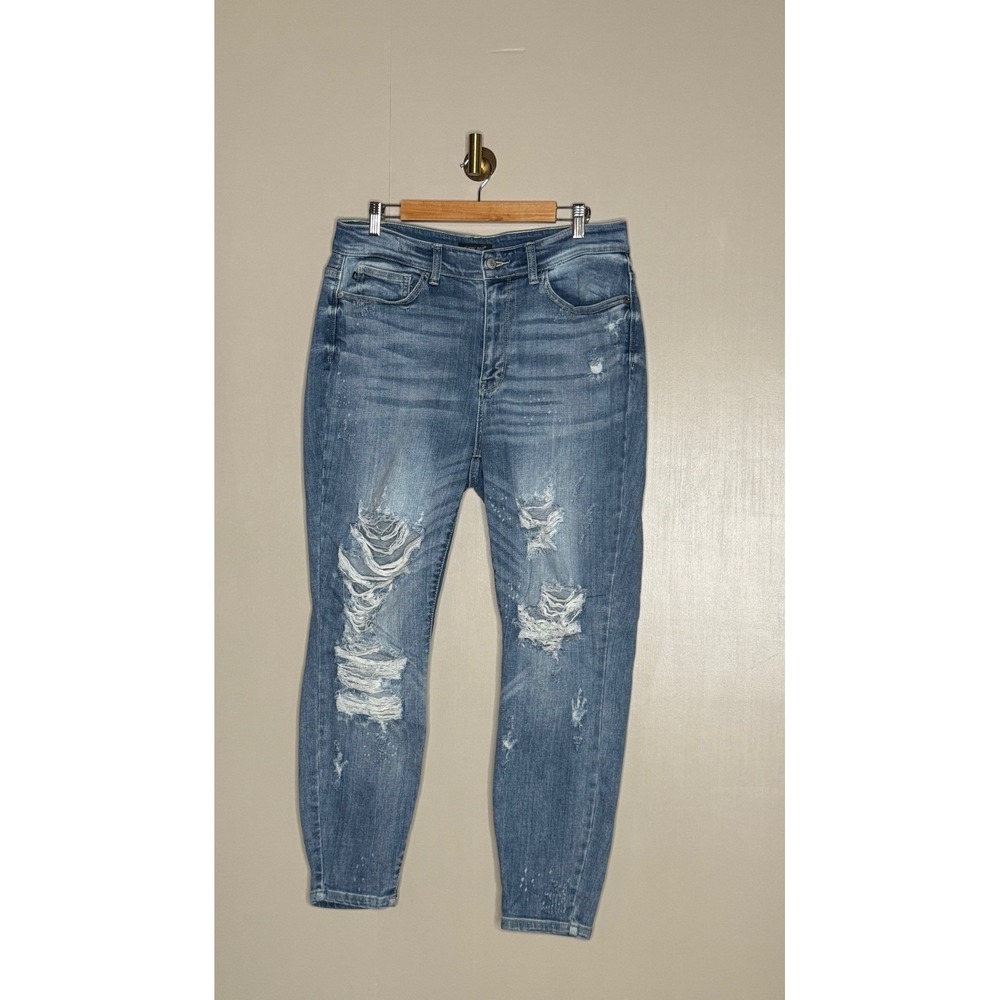 Judy Blue Distressed Skinny Jeans Size 14W High Rise Medium Wash Stretch